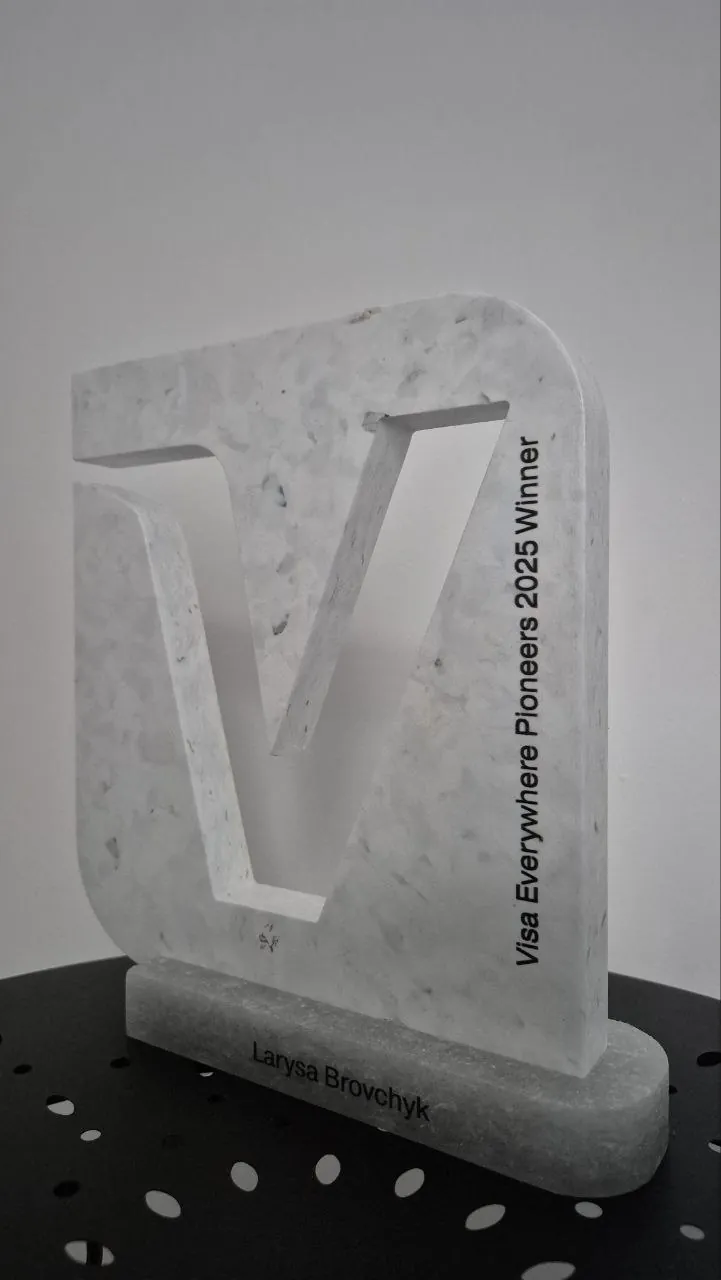 The award, engraved with Larysa's name